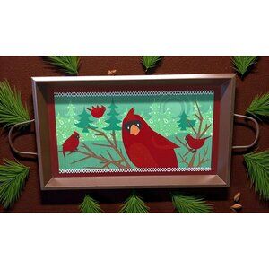 Gund Cardinal Bird Serving Tray Rectangular with Handles Christmas Decor